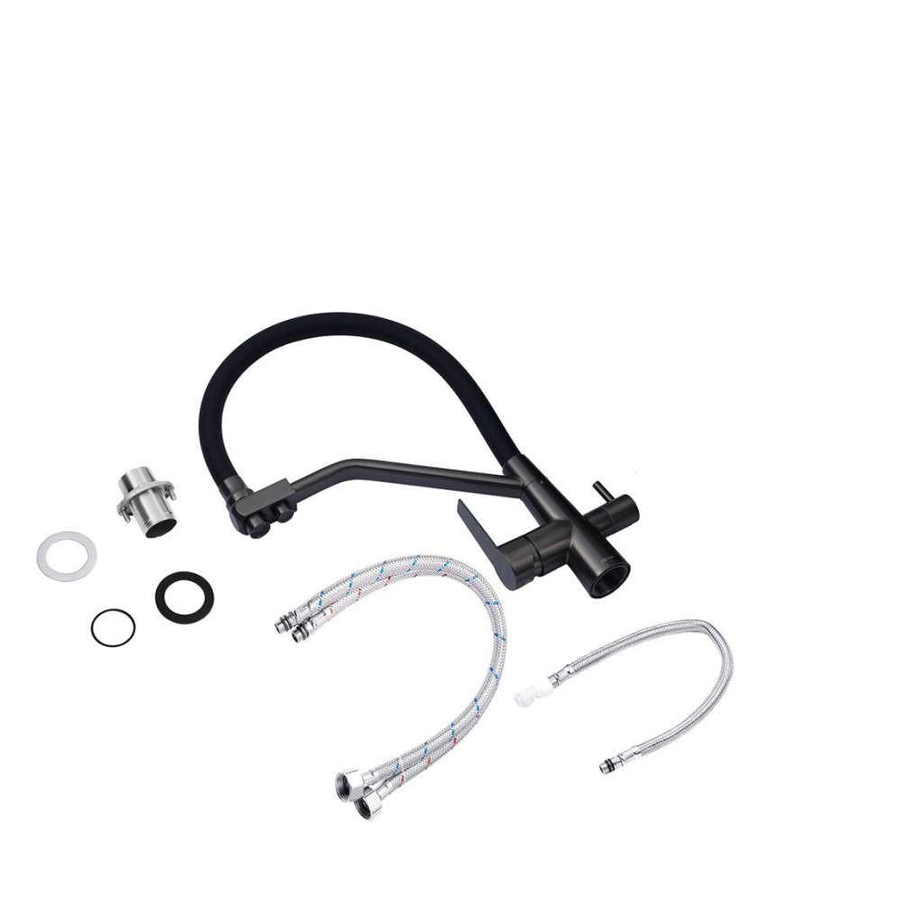 Змішувач для з підключенням до фільтру INX4A-08 GUNGREY  гнучкий вилив, графіт/чорний Київ - фото 5