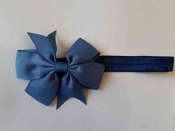 Дитяча синя пов'язка з бантиком - на резинці, окружність від 30см до 48см, бант 9см Київ