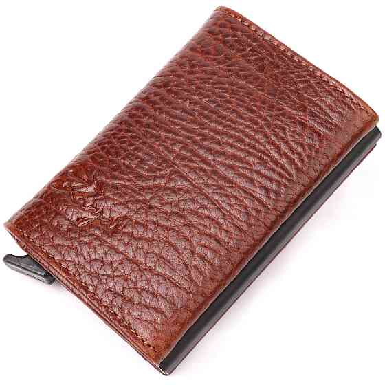 Візитниця з натуральної крупнозернистої шкіри KARYA 20979 Коричневий Київ