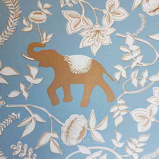 Шпалери вінілові на флізелін Caselio Mystery 0.53х10 м яскраві квіти білі золотисті слони золотисті на Київ