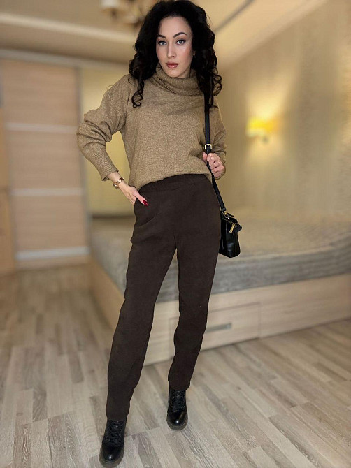 Жіночі утеплені штани мом із вельвету на щільному флісі Шоколад, 50/52 Одеса - фото 6