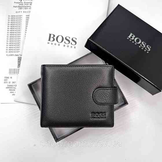 Мужское брендовое портмоне из натуральной кожи на кнопке Boss (6605) Киев