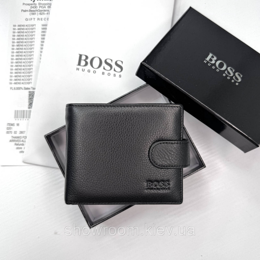 Мужское брендовое портмоне из натуральной кожи на кнопке Boss (6605) Киев - изображение 1