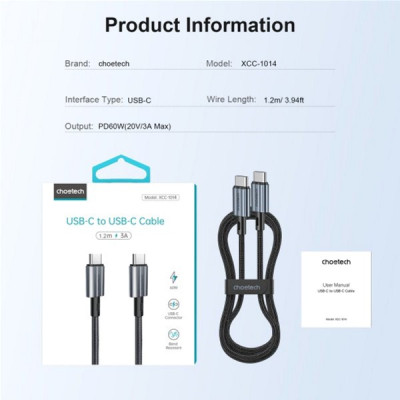Дата кабель USB-C to USB-C 1.8m USB 2.0 60W Choetech (XCC-1014-BK) Вінниця - фото 7