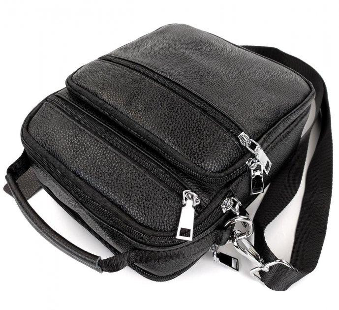 Чоловіча сумка-барсетка шкіряна 22х24х8 / месенджер на одне плече для міста та подорожей, чорний Київ - фото 4