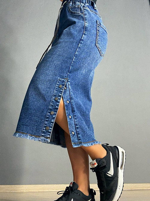 Юбка женская джинсовая ZJY 8039 талия на резинке с боковыми разрезами синяя, синий, З8, 38, 103 см,  Одесса - изображение 8