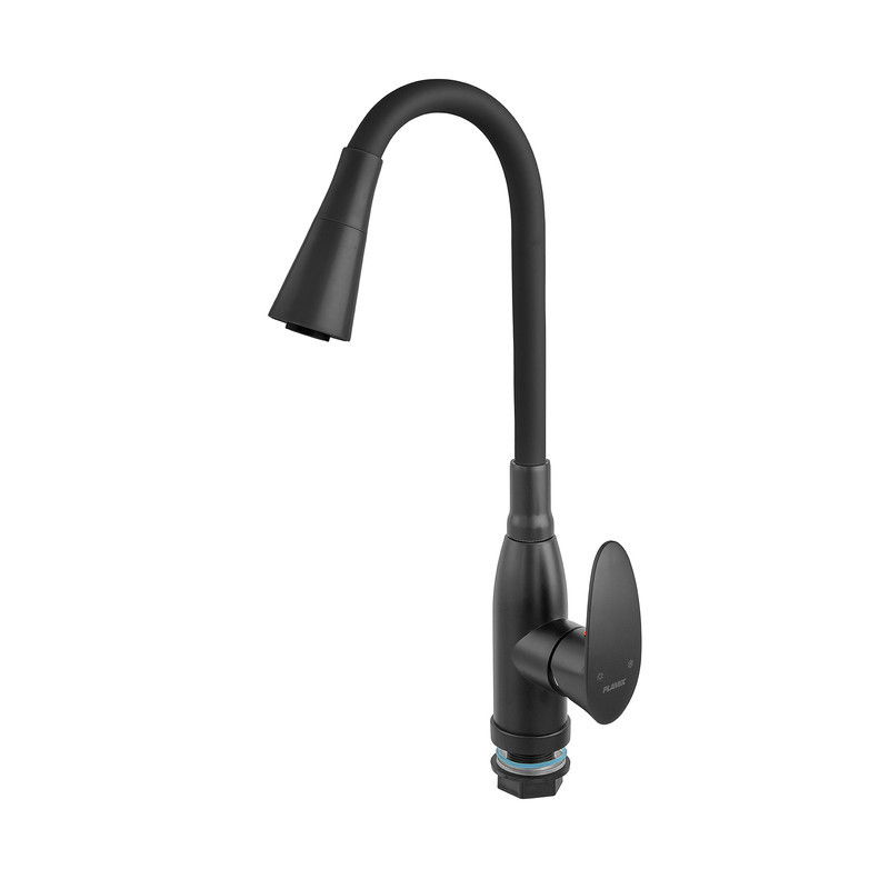 Смеситель для кухни PLAMIX CEZAR-011-B SET MATTE BLACK REFL.BLACK с силиконовым изливом, с подводом (PM0719) Киев - изображение 6