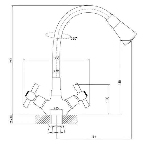 Кухонный смеситель с черным силиконовым изливом Zerix TLT 722 Reflector Black ZX598 Харьков