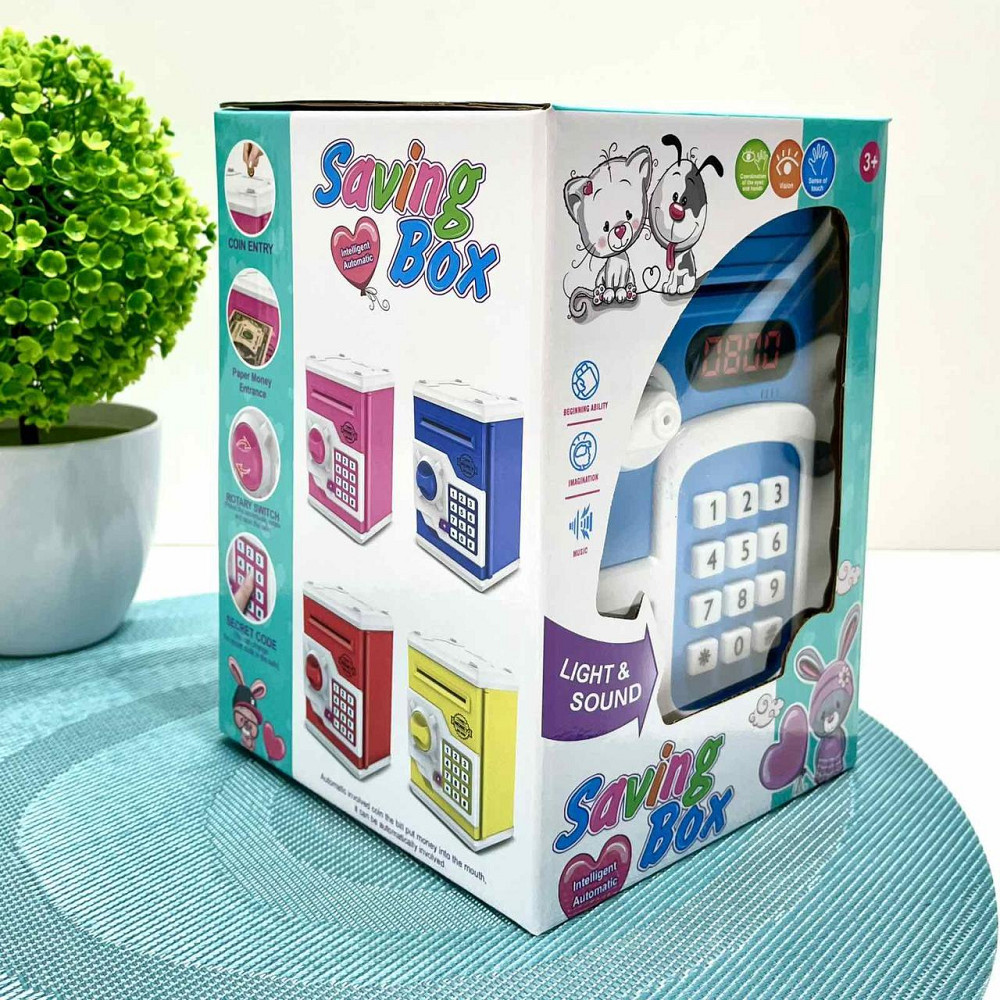 Сейф-скарбничка дитяча зі сканером відбитка пальця та кодовим замком затягує купюри звук підсвічування Синій (MK 5411) Чернігів - фото 2