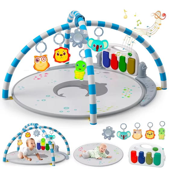 Детский игровой коврик с пианино, подвесными игрушками, развивающий коврик в сером цвете Каменец-Подольский