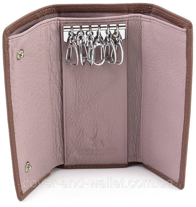 Пудровая кожаная женская ключница кошелек с карабинами Marco Coverna Киев - изображение 3