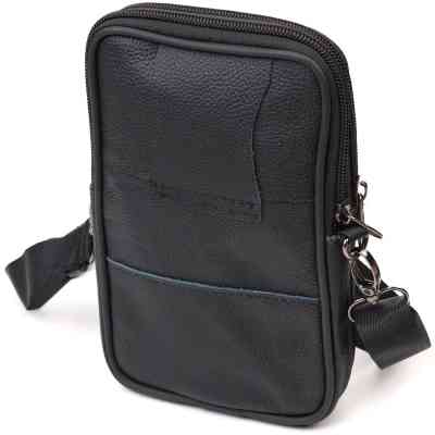 Сумка Vintage Вертикальна поясна з натуральної шкіри Чорна (21487) Вінниця