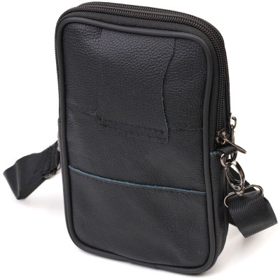 Сумка Vintage Вертикальна поясна з натуральної шкіри Чорна (21487) Вінниця - фото 4