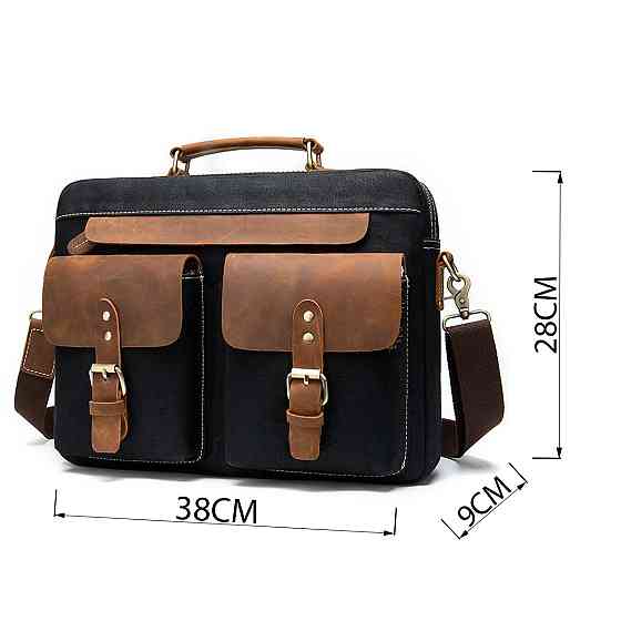 Сумка-портфель мужская текстильная с кожаными вставками Черная (Vintage) Киев