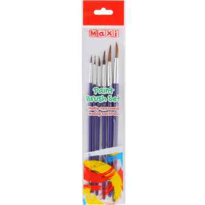 Пензлик для малювання Maxi набір 6 шт ворс поні, круглі (№ 0, 1, 3, 6, 8, 10) коротка ручка (MX60887) Вінниця