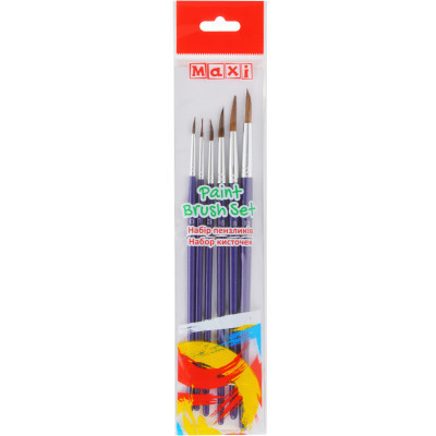 Пензлик для малювання Maxi набір 6 шт ворс поні, круглі (№ 0, 1, 3, 6, 8, 10) коротка ручка (MX60887) Вінниця - фото 1