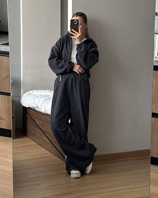 Жіночий теплий прогулянковий костюм: кофта та штани двосторонній фліс Графіт, 42/44 Одеса - фото 4