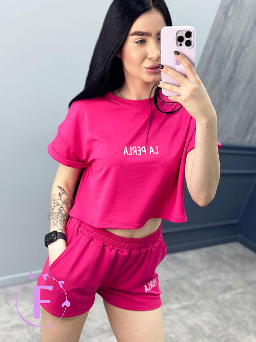 Костюм спортивний з шортами "La perla" оптом | Розпродаж моделі Малиновий, 46-48 Київ - фото 1