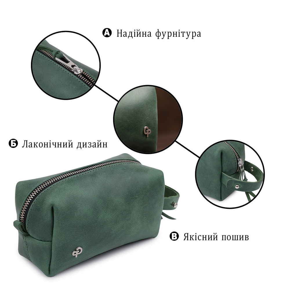 Кожаная косметичка унисекс GRANDE PELLE 11571 Зеленый Киев - изображение 7
