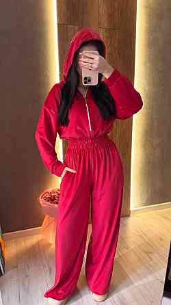 Жіночий стильний повсякденний комбінезон велюр плюш Червоний, 44/46 Одеса