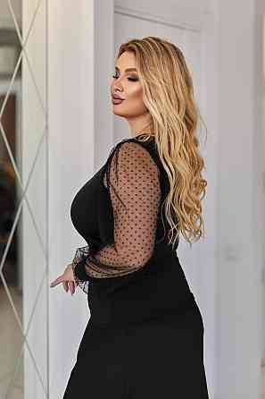 Жіноча кофтинка батал з декольте і пишними рукавами  із ніжної сіточки в горошек мікродайвінг Одеса