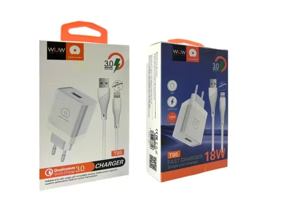 Зарядний пристрій 220В 5В/9В/12В 18Вт QC3.0 USBx1 з кабелем USB - Lightning WUW-T95 для портативних  Київ