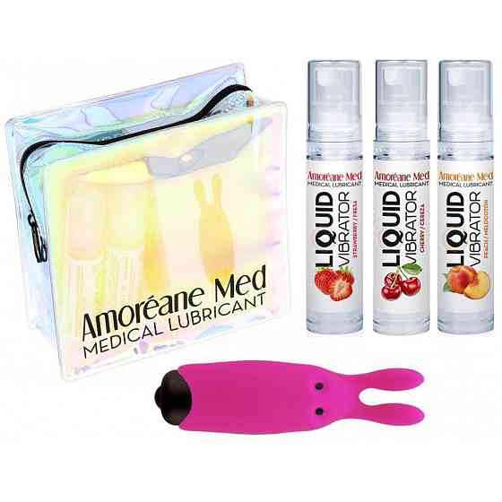 Набор из 3-х вкусов стимулирующего лубриканта Amoreane Med (3х10мл) и вибропули Adrien Lastic Pink Sex Aura Киев
