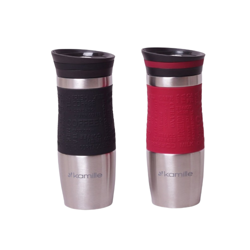 Термочашка 380мл з TPR вставкою нержавіюча сталь (чорний, червоний) KAMILLE 2069 Житомир - изображение 1