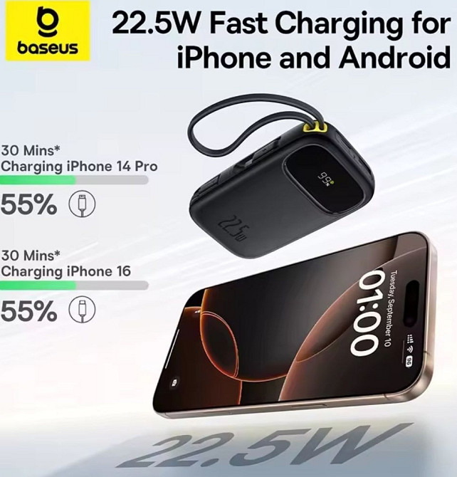 ПАВЕРБАНК Baseus 10000mAh (белый/черный) | Быстрая зарядка 22.5W Киев - изображение 1