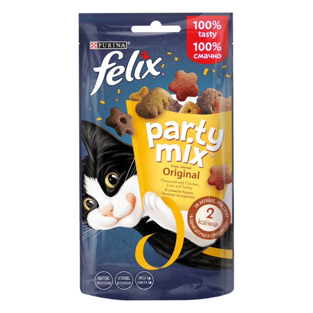 Ласощі для дорослих котів Felix (Фелікс) Party Mix Оріджинал Мікс (курка, печінка індичка), 60 г Вінниця - фото 1