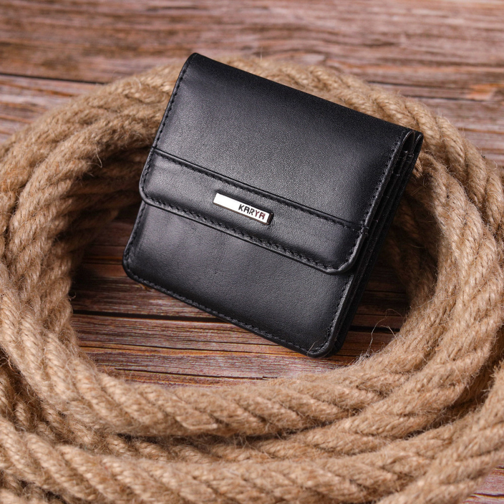 Компактний жіночий гаманець із натуральної гладкої шкіри Чорний (KARYA) Київ - фото 2