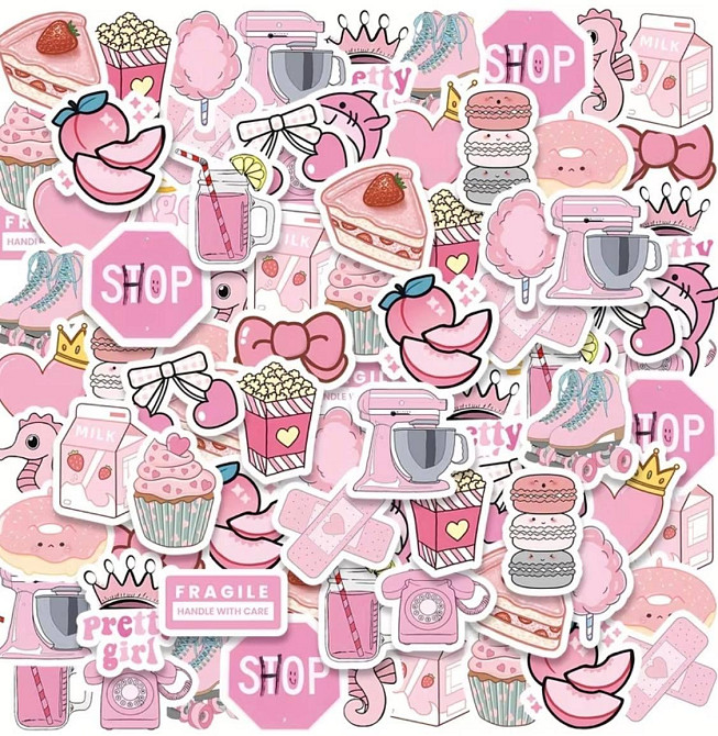 Набор розовых виниловых наклеек 23 шт, cute pink stickers для телефона, ноутбука, планшета и ежедневника Киев - изображение 1
