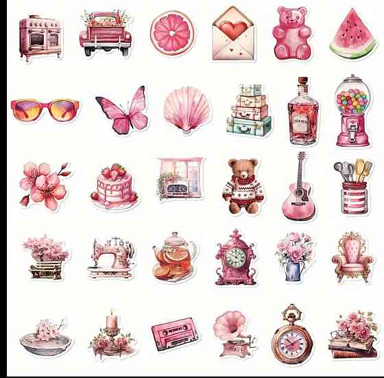 Набор розовых стикеров 60 шт эстетика и винтаж Киев
