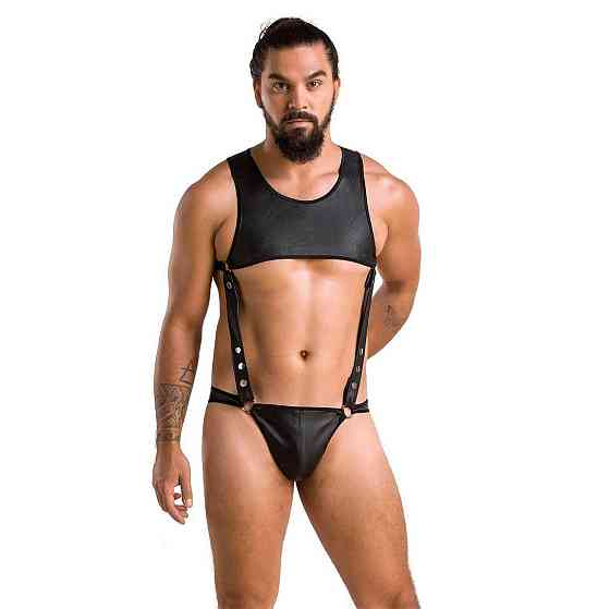 Чоловіче шкіряне боді Passion 056 ADAM L/XL Black, заклепки Sex Aura Київ