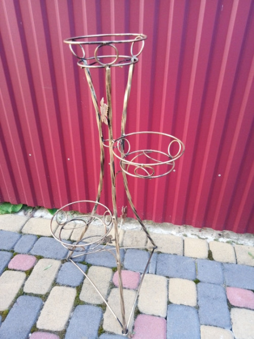 Підставка кована для квітів «Вежа кручена» на 3 вазона (W-019) стійка під квіти, вазон Київ - фото 3