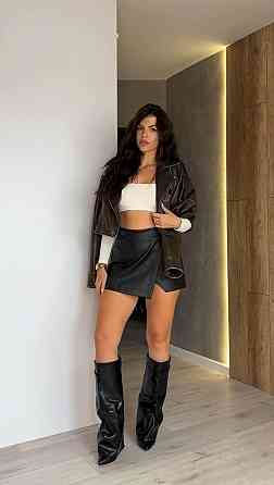 Женская короткая юбка-шорты матовая эко-кожа на замше Одесса