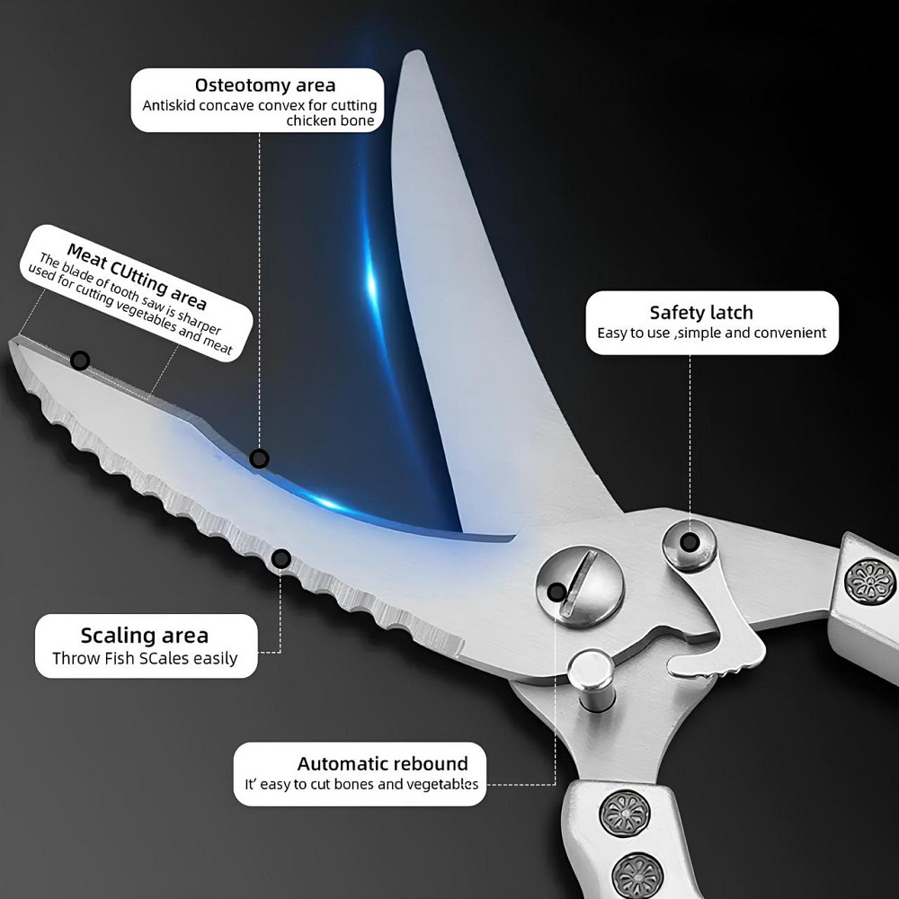 Кухонні ножиці-ніж 2 в 1 RESTEQ з чохлом, нержавіюча сталь — універсальний інструмент для оброблення та різання Київ - фото 5