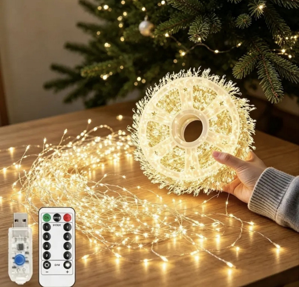 Гірлянда-бахрома 30 м 1000 led з usb і пультом керування Теплий білий (0926) Сміла - фото 8
