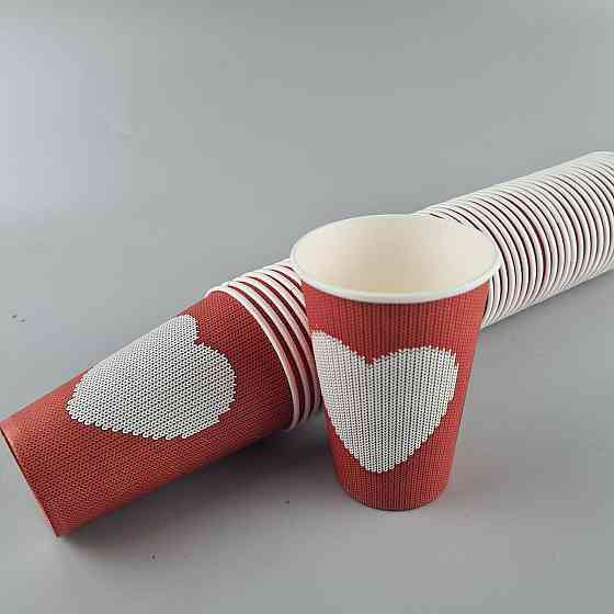 Стаканы бумажные одноразовые 340 мл "СЕРДЦЕ НА КРАСНОМ"   (50 шт) Харьков