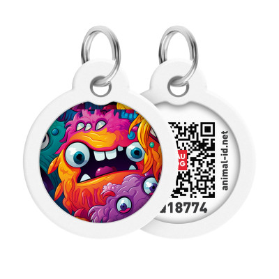 Адресник для тварин WAUDOG Smart ID з QR паспортом "Зубасті монстри", коло 30 мм (230-4048) Вінниця - фото 1