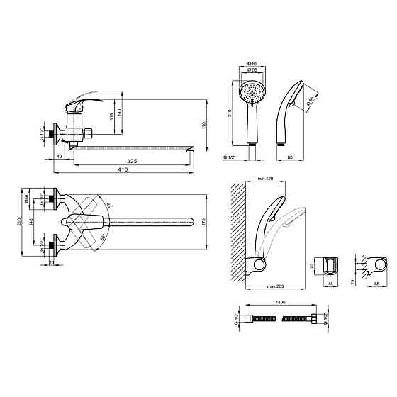 Смеситель для ванны Lidz Mars 005 с поворотным изливом (c душевым гарнитуром) (k40) LDMAR005CRM34853 Chrome Киев