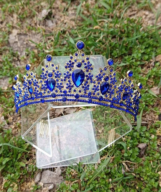Діадема на обручі Корона синя з  каменями Кривий Ріг - фото 1