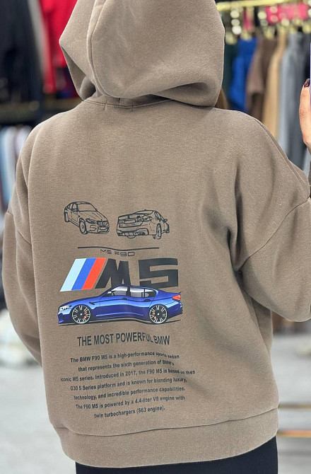 Женское теплое худи свободного кроя с накатом на спине турецкая трехнитка на флисе Мокко, 42/44 Одесса - изображение 1