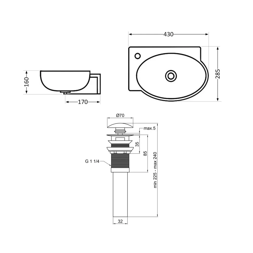 Комплект Qtap Leo: Раковина подвесная овальная левая 430x285x160 мм White + Донный клапан PU02O Киев - изображение 10