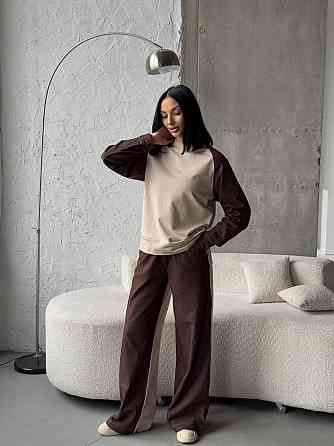 Жіночий ефектний комбінований костюм двійка: кофта і штани джинс котон + турецька двунитка Одеса