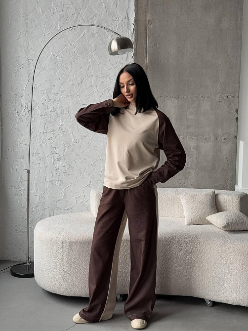 Жіночий ефектний комбінований костюм двійка: кофта і штани джинс котон + турецька двунитка Одеса - фото 4