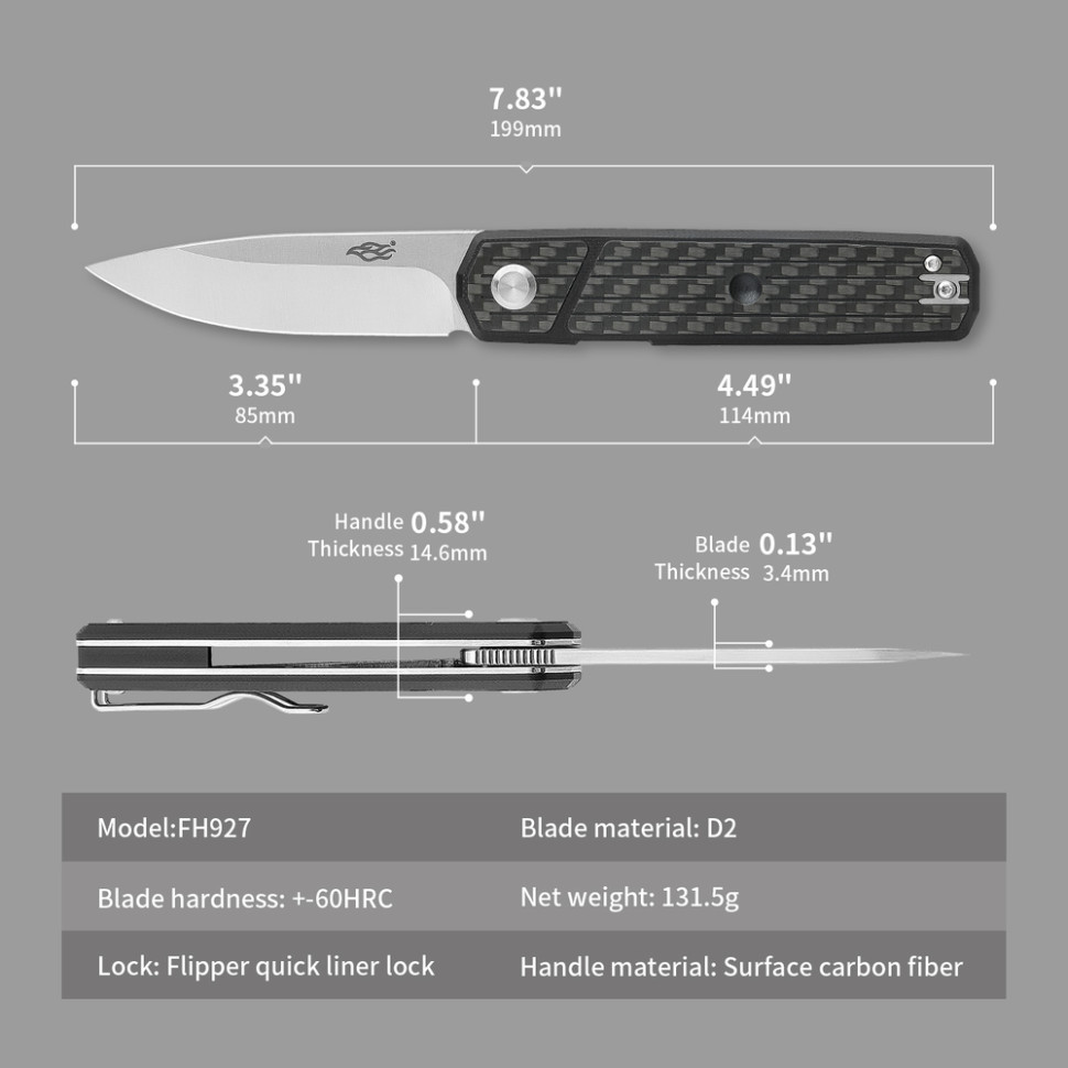 Нож складной Firebird FH927-CF черный карбон Киев - изображение 6