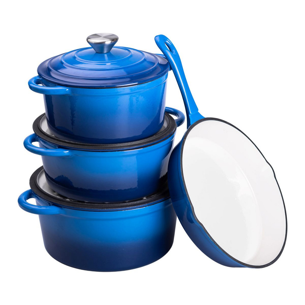 Набір чавунного посуду для приготування 3 каструлі та сковорода з емальованим покриттям Синій HP-1-8 Коломия - фото 1