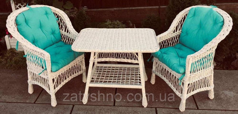 Білі плетені меблі |  Комплект плетеної із лози з накидками| меблі з лози для дачі Київ - фото 9