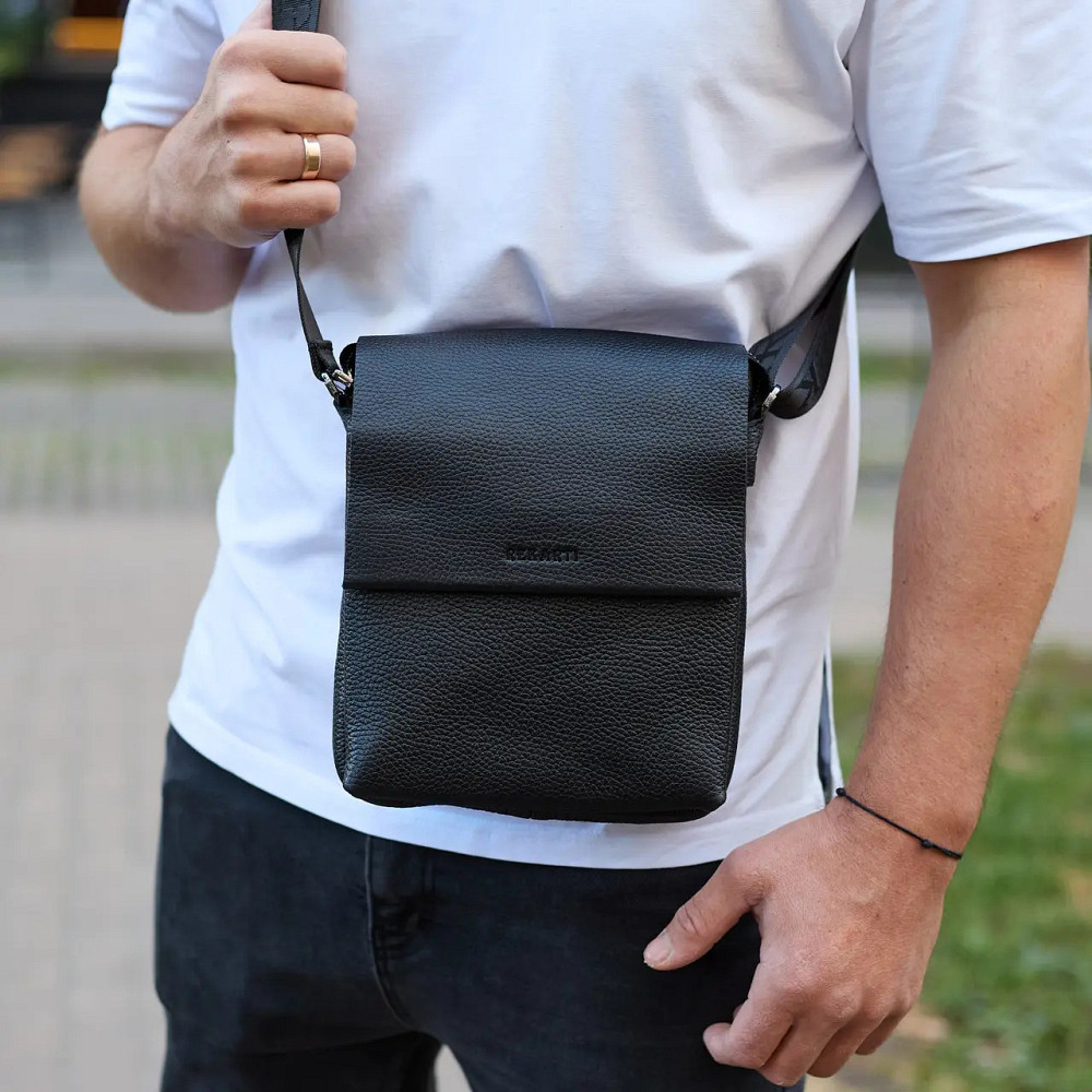 Мужская кожаная сумка черная Кожаный мужской мессенджер черный Tiding Bag Київ - фото 4